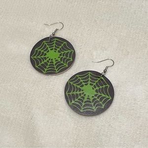 Halloween Spider Web Circle Leather Style Earrings NEW
